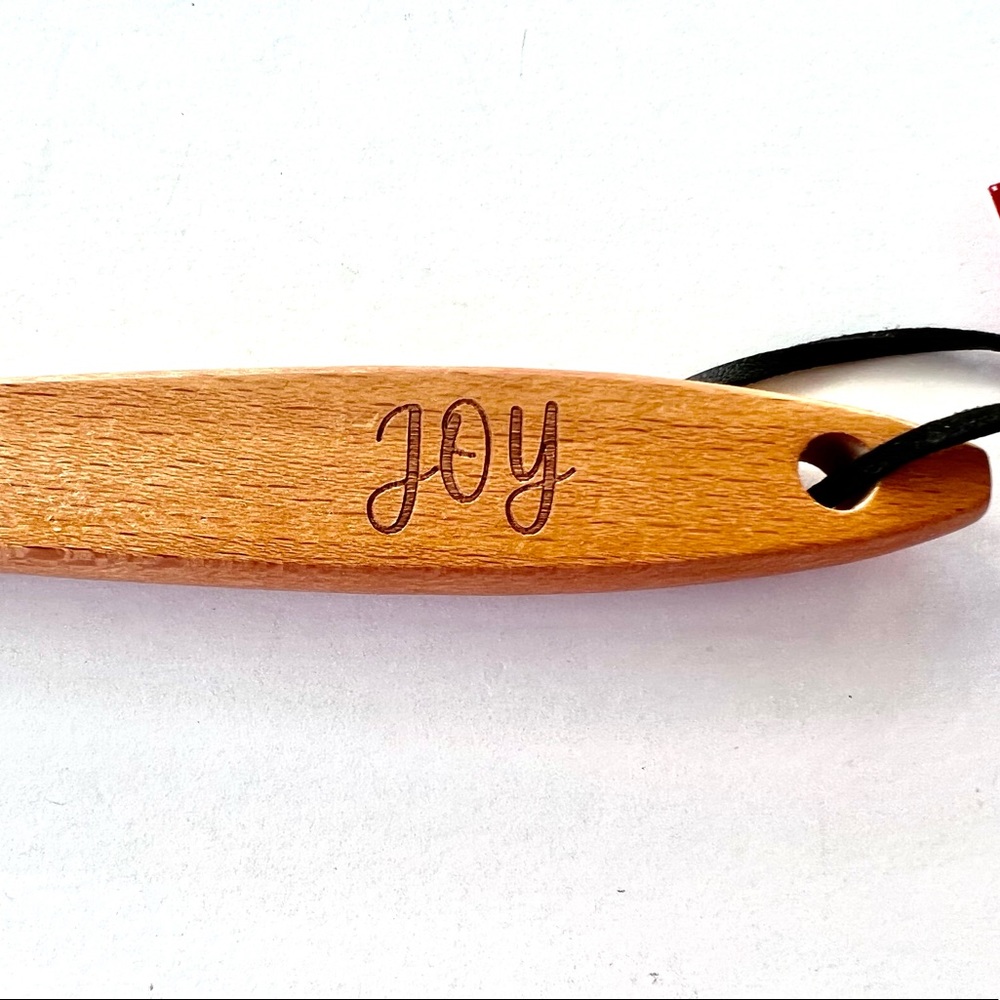 Christmas Mitten Shaped Plaid Silicone Spatula Wood Handle Joy Engraved - Picture 7 of 8